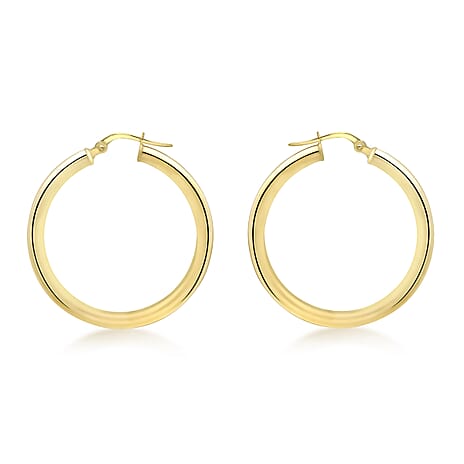 9K Yellow Gold 3mm Round Tube 30mm Polished Hoop Creole Earrings