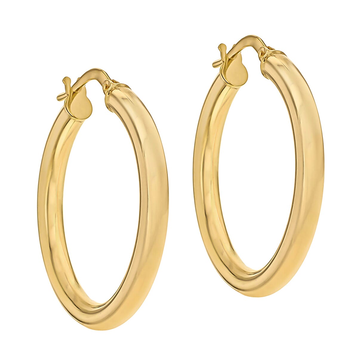 9K Yellow Gold 3mm Round Tube 30mm Polished Hoop Creole Earrings