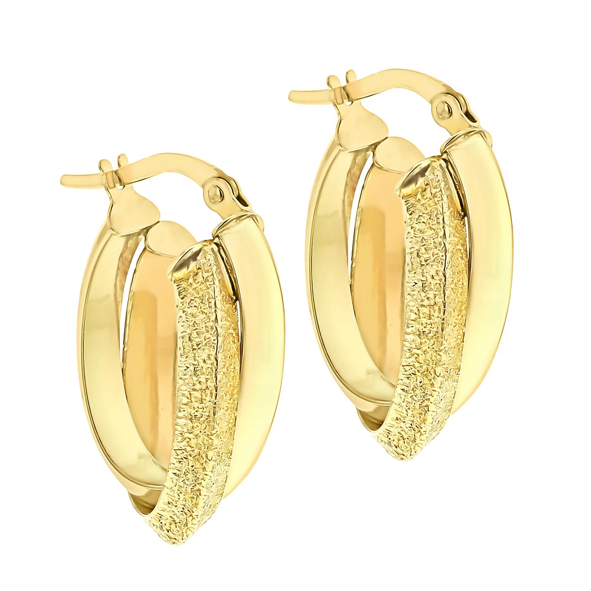 9K Yellow Gold 14mm X 23mm Double Oval Creole Earrings