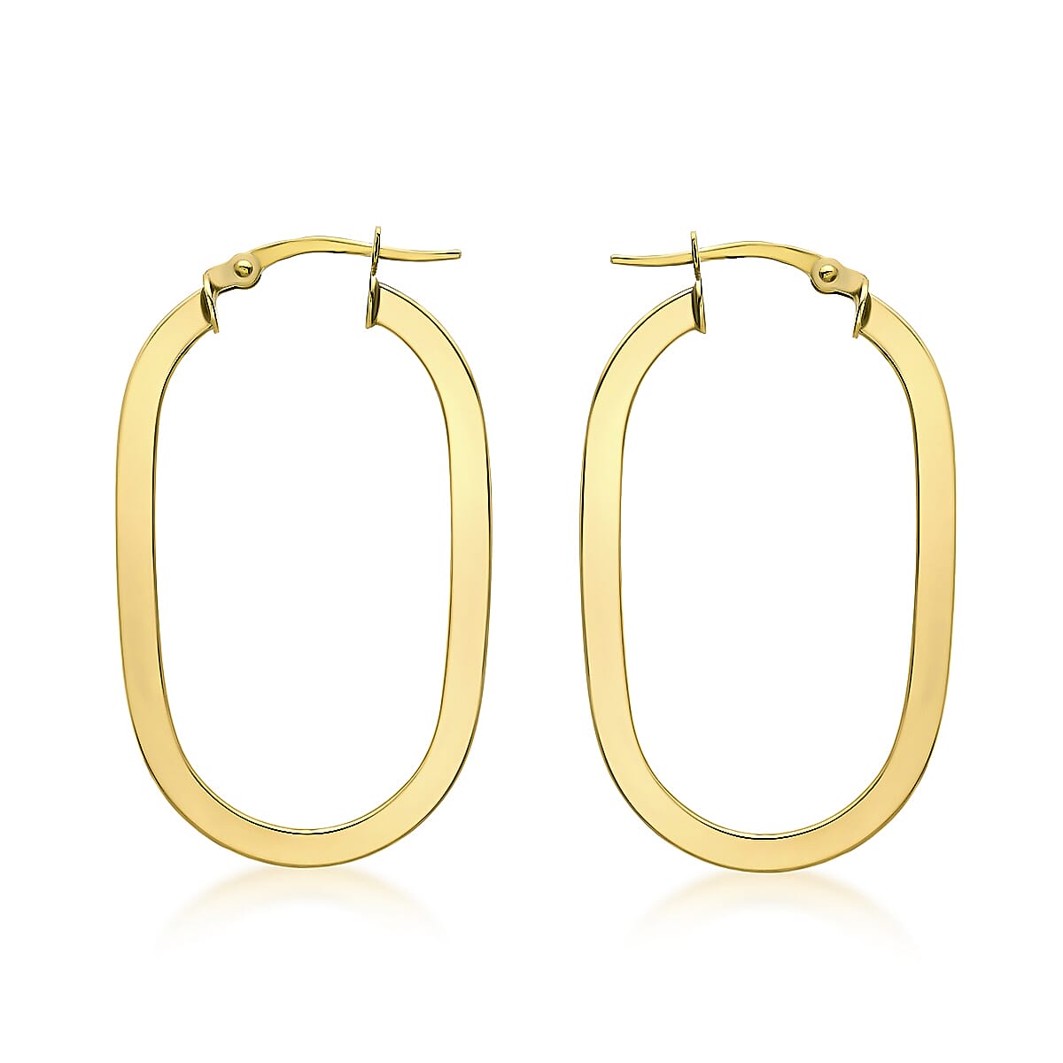 9K Yellow Gold 21mm X 36mm Square Tube Oval Creole Earrings