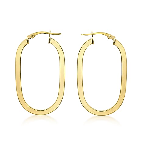 9K Yellow Gold 21mm X 36mm Square Tube Oval Creole Earrings