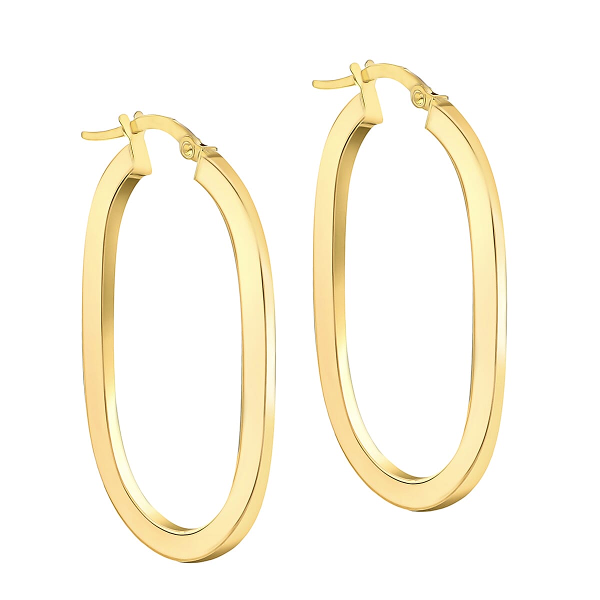 9K Yellow Gold 21mm X 36mm Square Tube Oval Creole Earrings