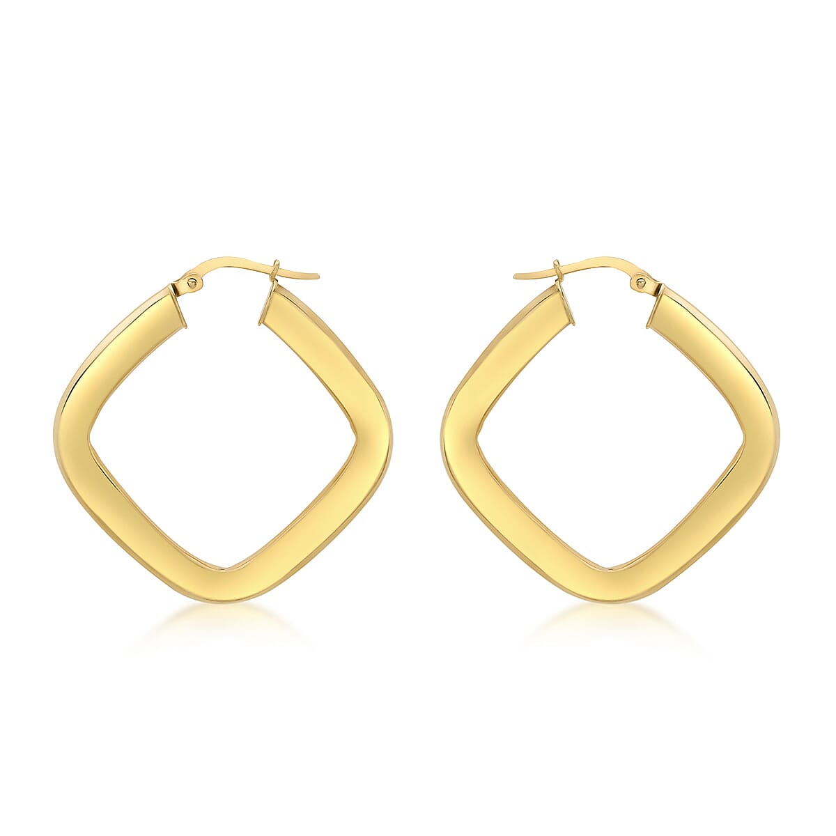 9K Yellow Gold 29mm X 29mm Hammered Pattern Square Creole Earrings