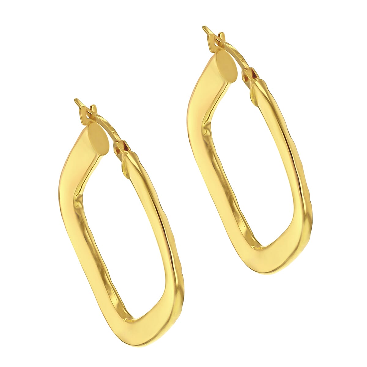 9K Yellow Gold 29mm X 29mm Hammered Pattern Square Creole Earrings