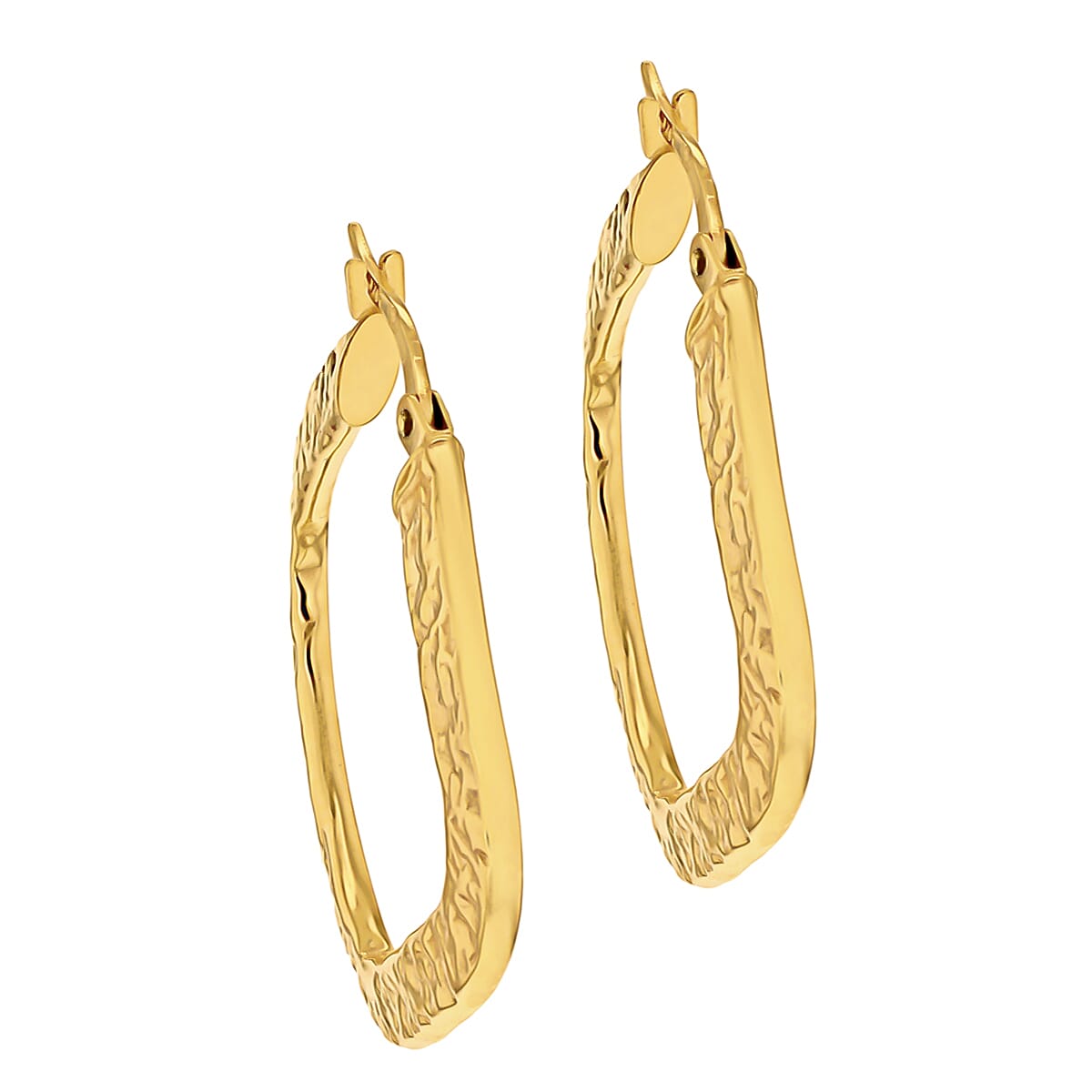 9K Yellow Gold 29mm X 29mm Hammered Pattern Square Creole Earrings