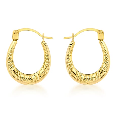 9K Yellow Gold 12mm X 15mm Patterned Creole Earrings