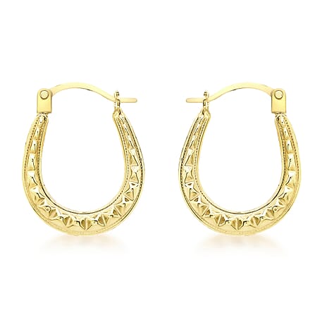 9K Yellow Gold 14mm X 17mm Patterned Creole Earrings