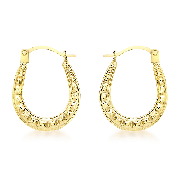 9K Yellow Gold 14mm X 17mm Patterned Creole Earrings - 7190128 - TJC