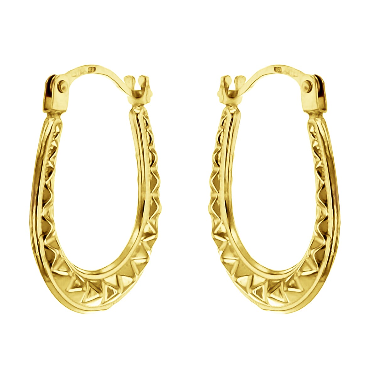 9K Yellow Gold 14mm X 17mm Patterned Creole Earrings