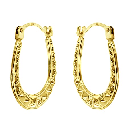 9K Yellow Gold 14mm X 17mm Patterned Creole Earrings