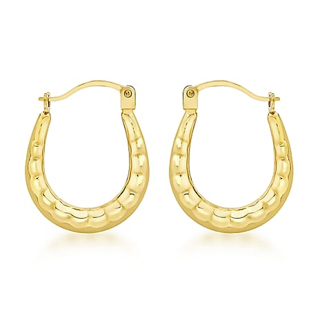 9K Yellow Gold 12mm X 15mm Patterned Creole Earrings