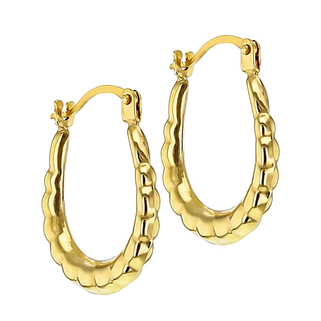 9K Yellow Gold 12mm X 15mm Patterned Creole Earrings