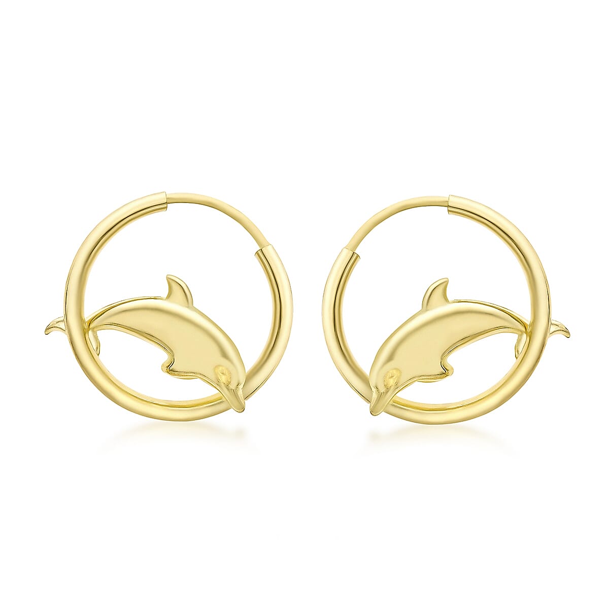 9K Yellow Gold 17mm Hoop With Dolphin Earrings