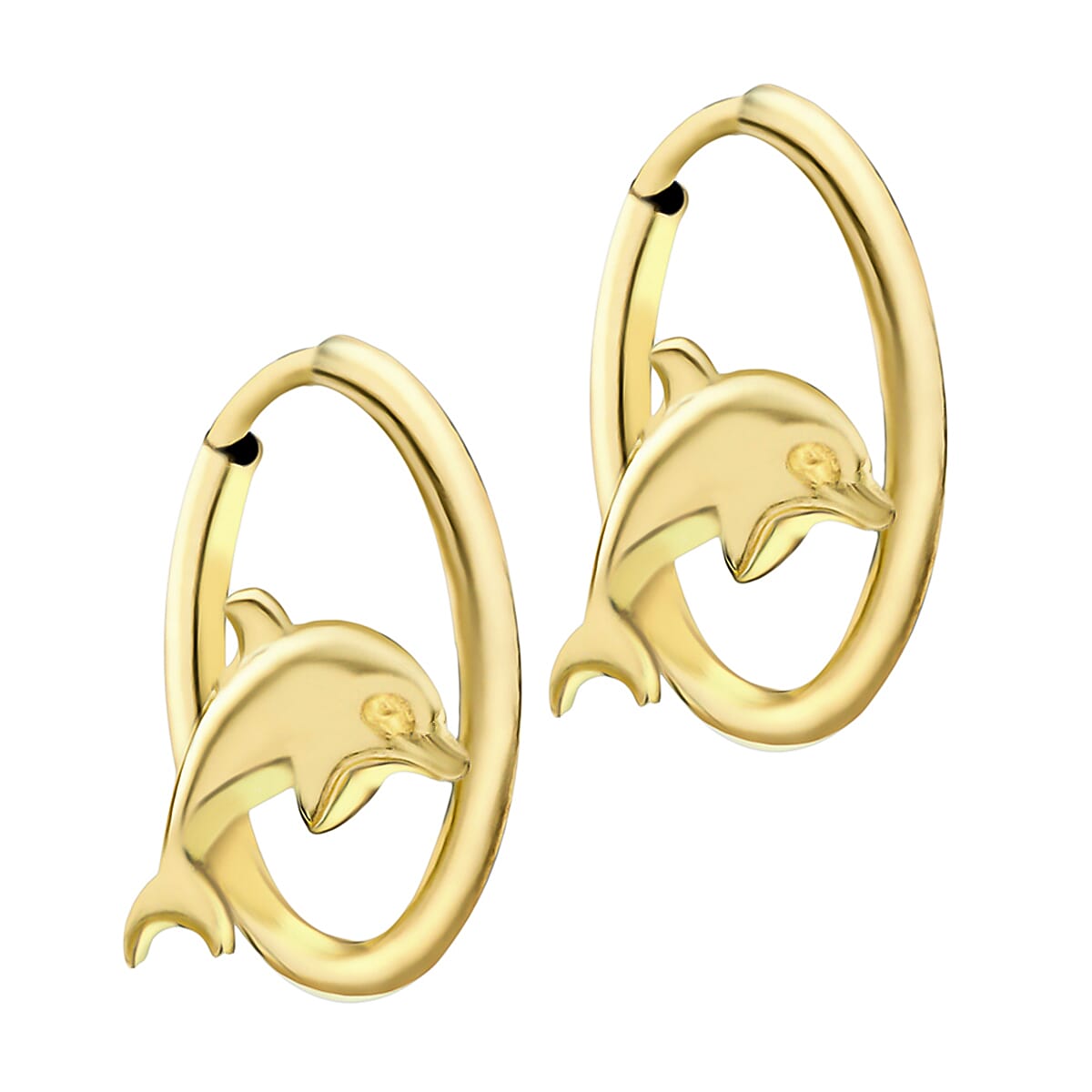 9K Yellow Gold 17mm Hoop With Dolphin Earrings
