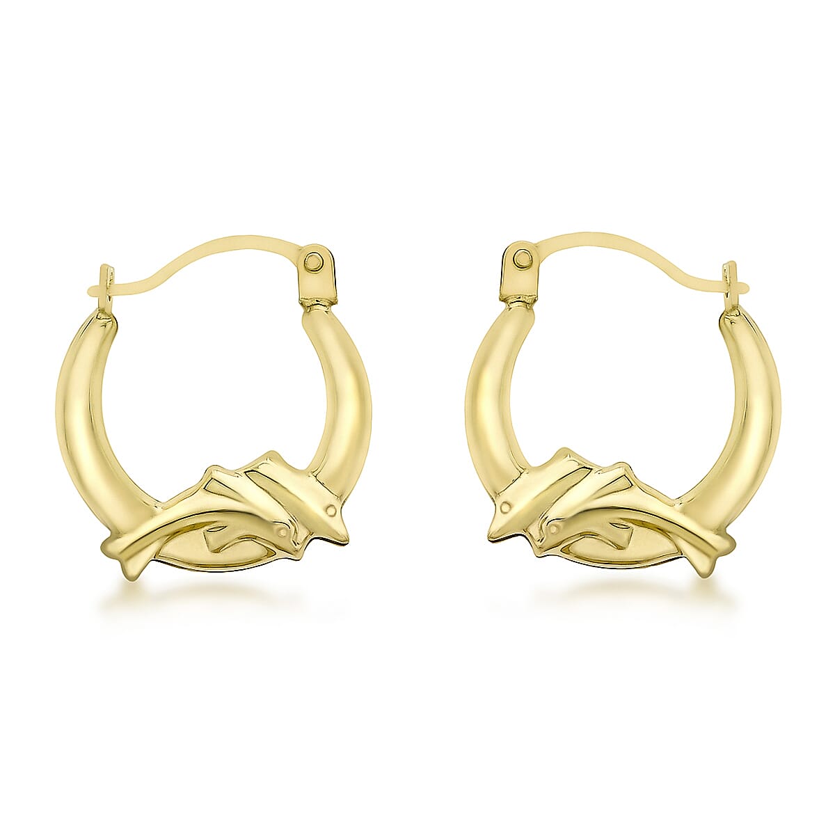 9K Yellow Gold 14mm X 16mm Dolphin Creole Earrings