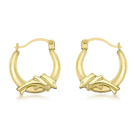 9K Yellow Gold 14mm X 16mm Dolphin Creole Earrings