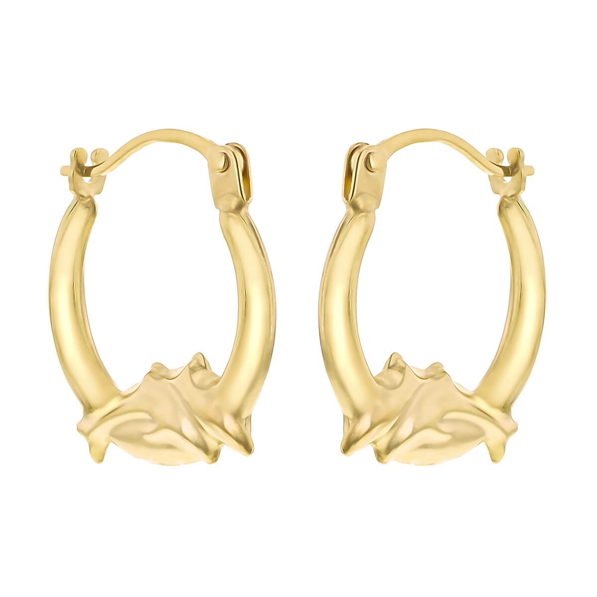 9K Yellow Gold 14mm X 16mm Dolphin Creole Earrings