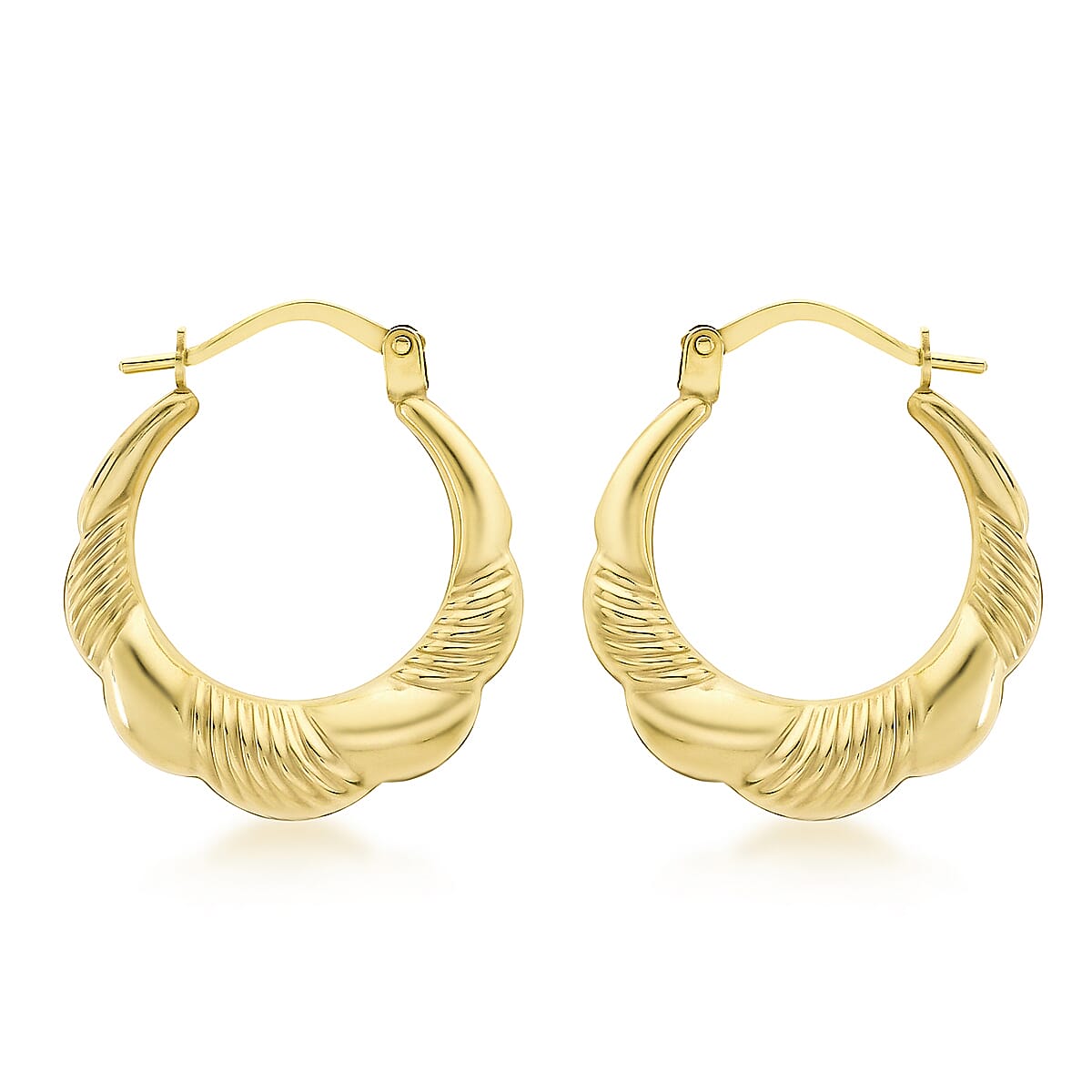 9K Yellow Gold 19mm X 22mm Patterned Scallop Edge Creole Earrings