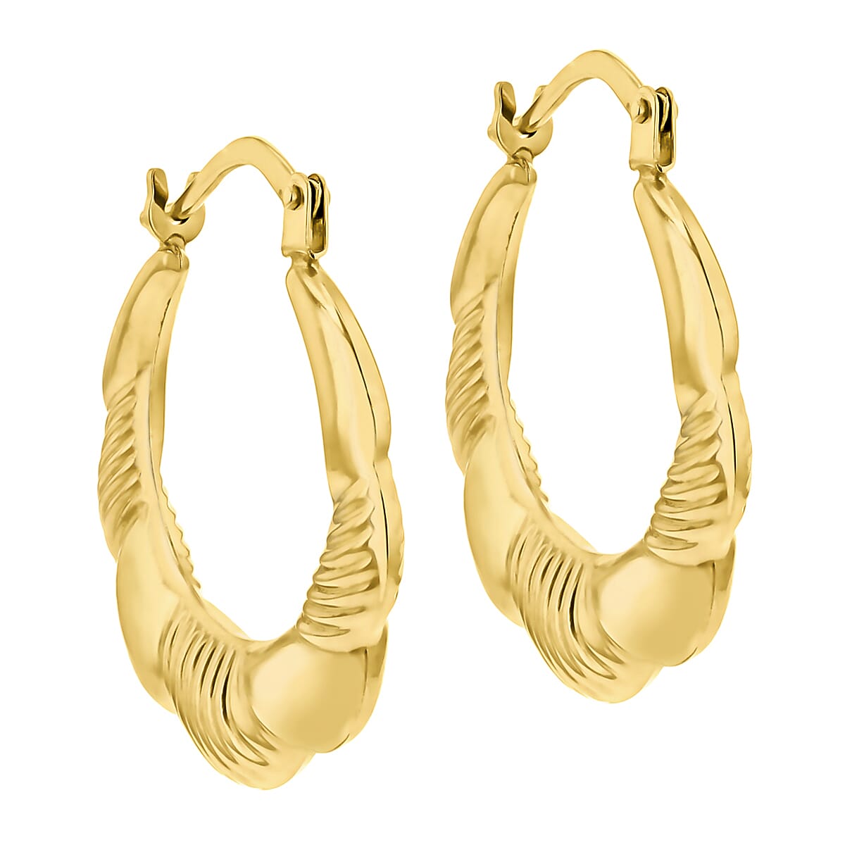 9K Yellow Gold 19mm X 22mm Patterned Scallop Edge Creole Earrings