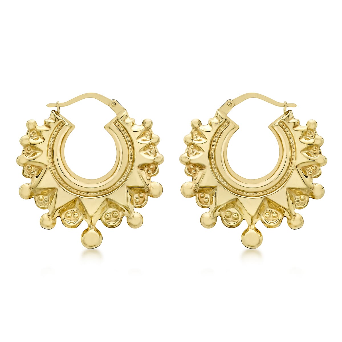 9K Yellow Gold 28mm X 27.5mm Hollow Patterned Creole Earrings