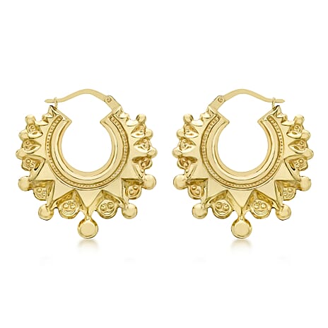 9K Yellow Gold 28mm X 27.5mm Hollow Patterned Creole Earrings