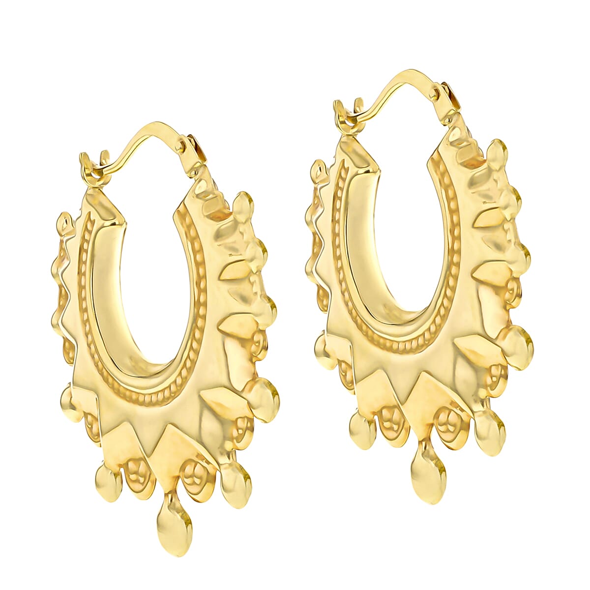 9K Yellow Gold 28mm X 27.5mm Hollow Patterned Creole Earrings