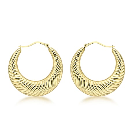 9K Yellow Gold 33mm Ribbed Creole Earrings