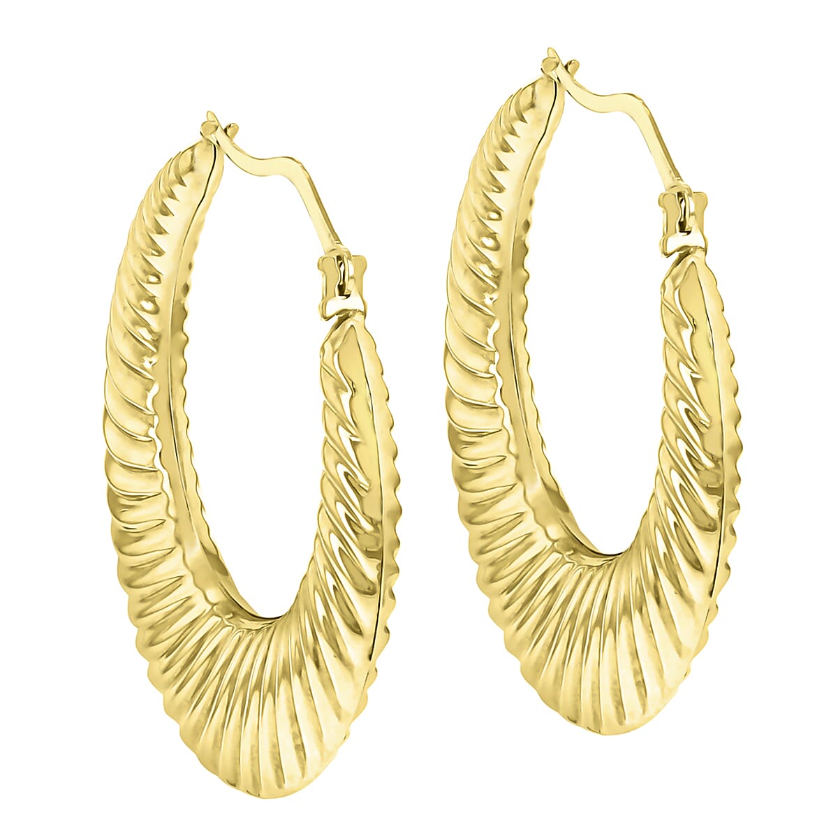 9K Yellow Gold 33mm Ribbed Creole Earrings