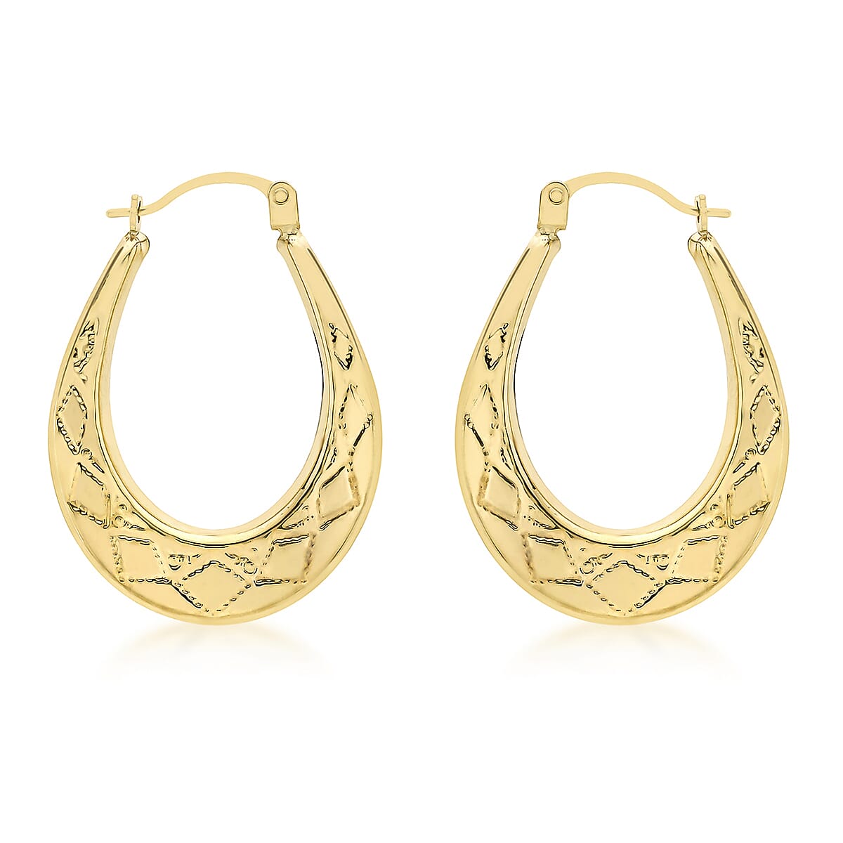 9K Yellow Gold 19mm X 26mm Patterned Oval Creole Earrings