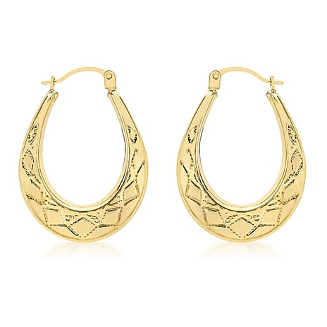 9K Yellow Gold 19mm X 26mm Patterned Oval Creole Earrings