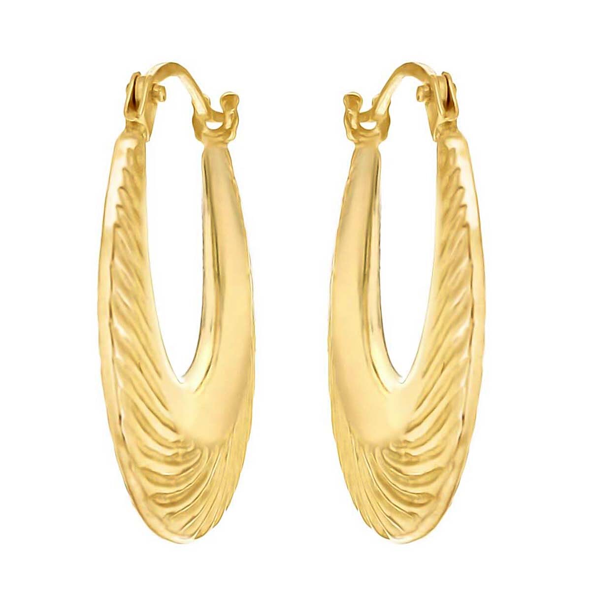 9K Yellow Gold 16mm X 20mm Patterned Creole Earrings