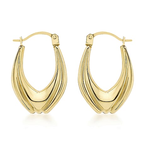 9K Yellow Gold 14mm X 20mm Patterned Creole Earrings
