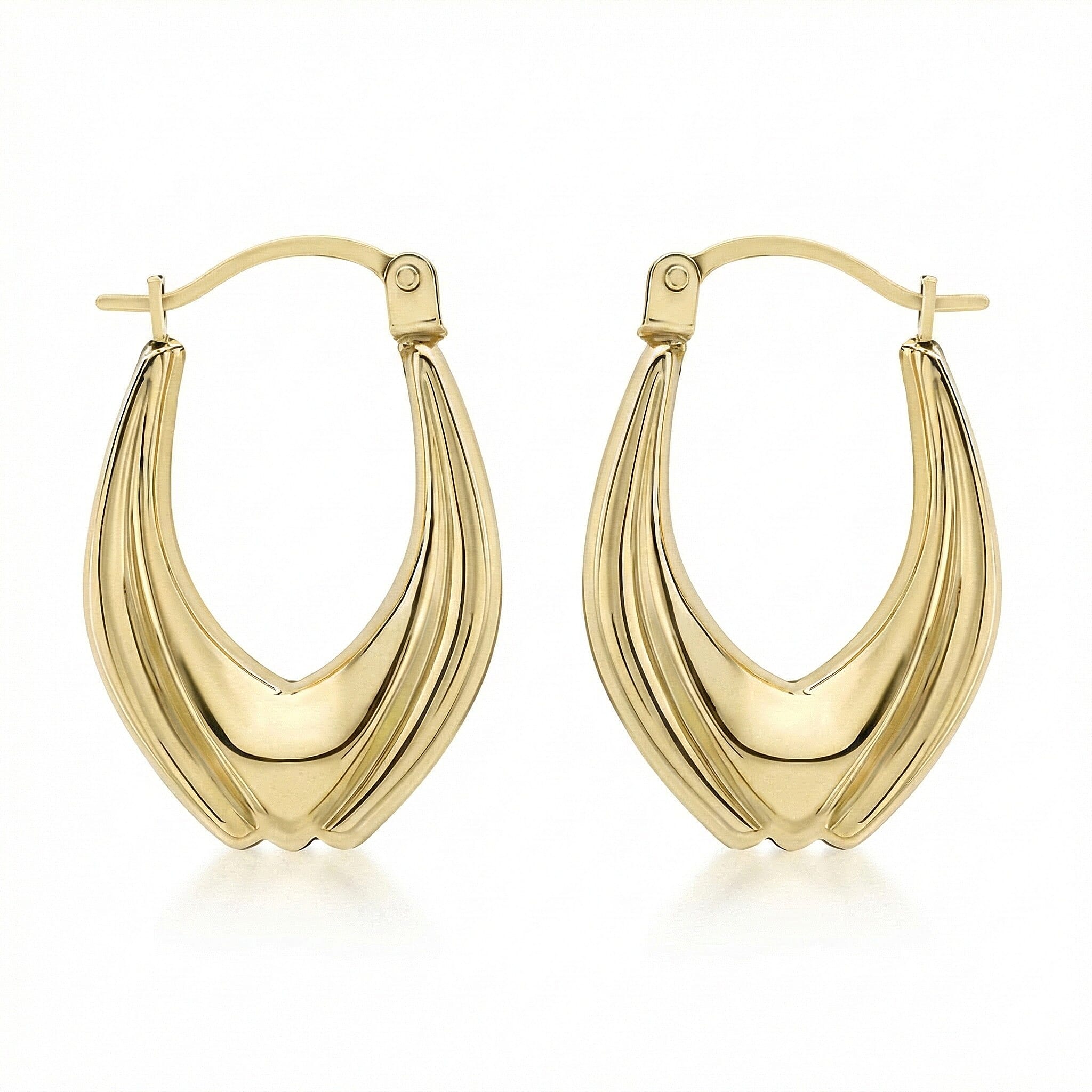 9K Yellow Gold 14mm X 20mm Patterned Creole Earrings