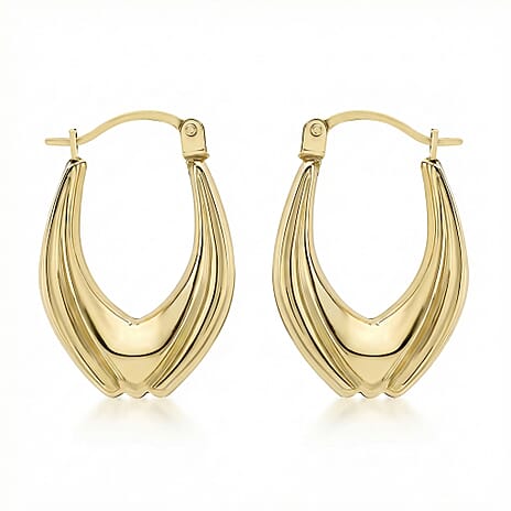 9K Yellow Gold 14mm X 20mm Patterned Creole Earrings