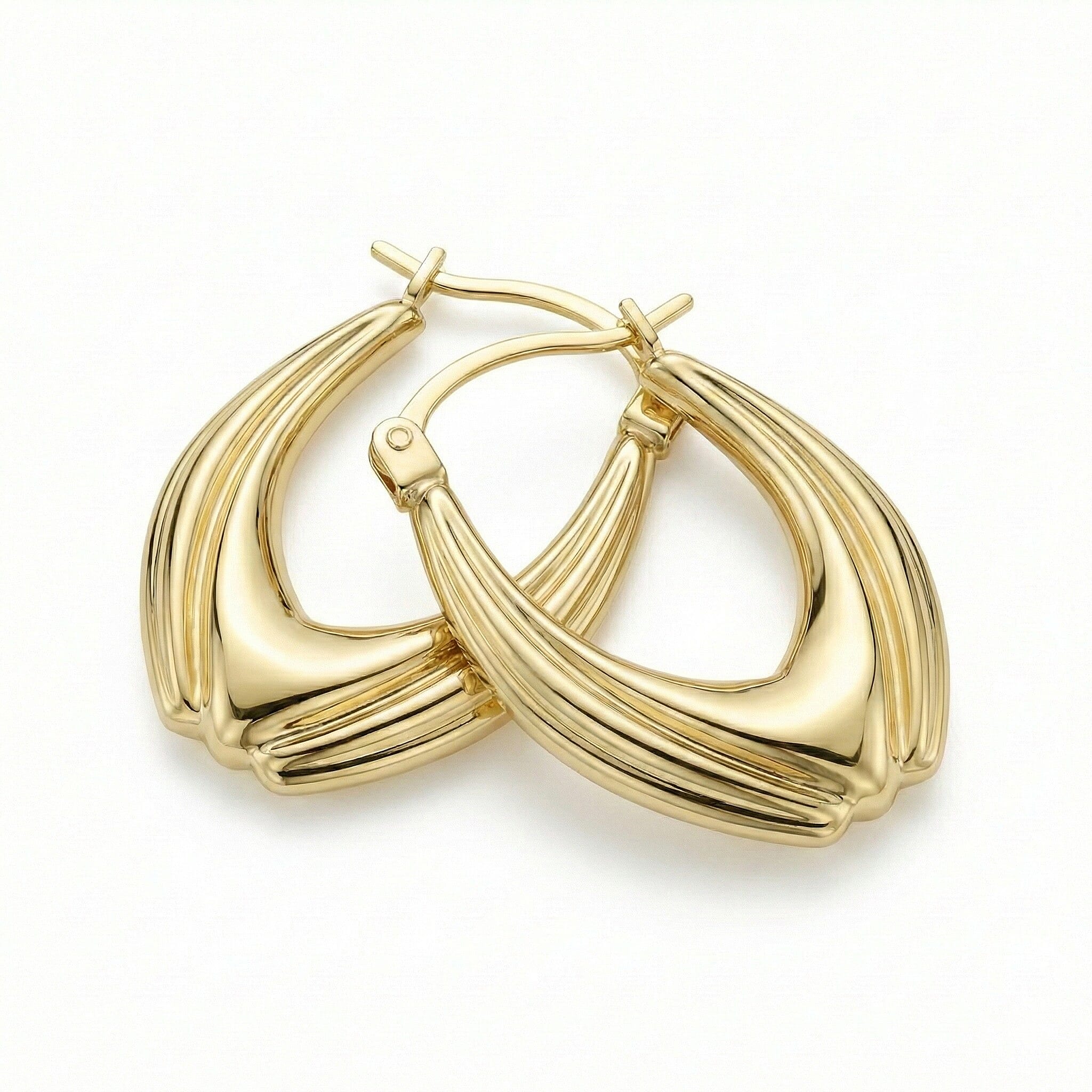 9K Yellow Gold 14mm X 20mm Patterned Creole Earrings