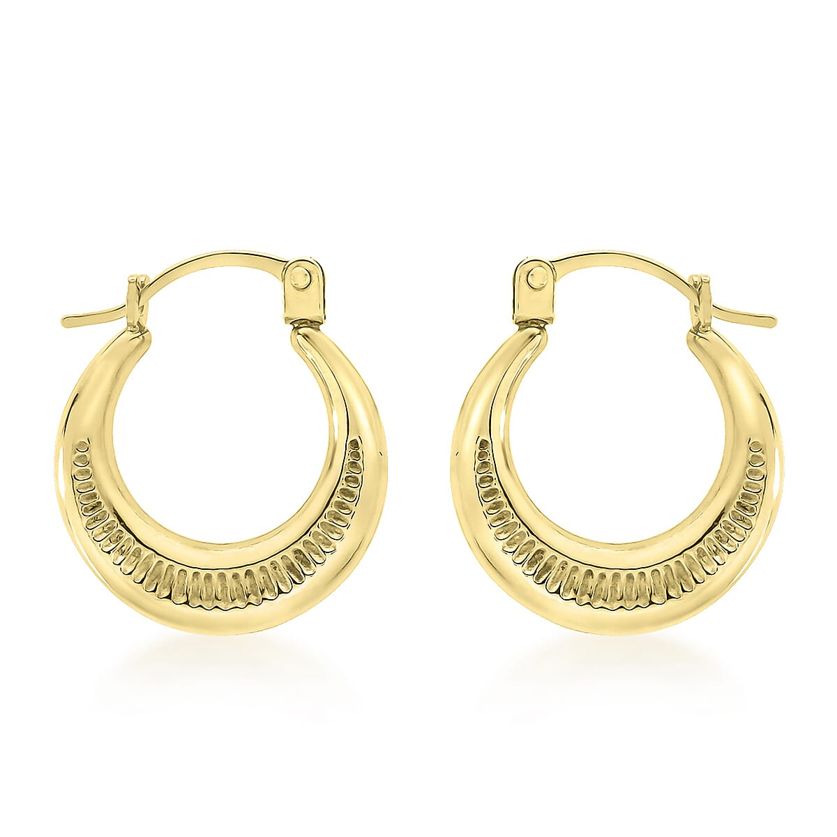 9K Yellow Gold 14mm X 16mm Ribbed Round Creole Earrings