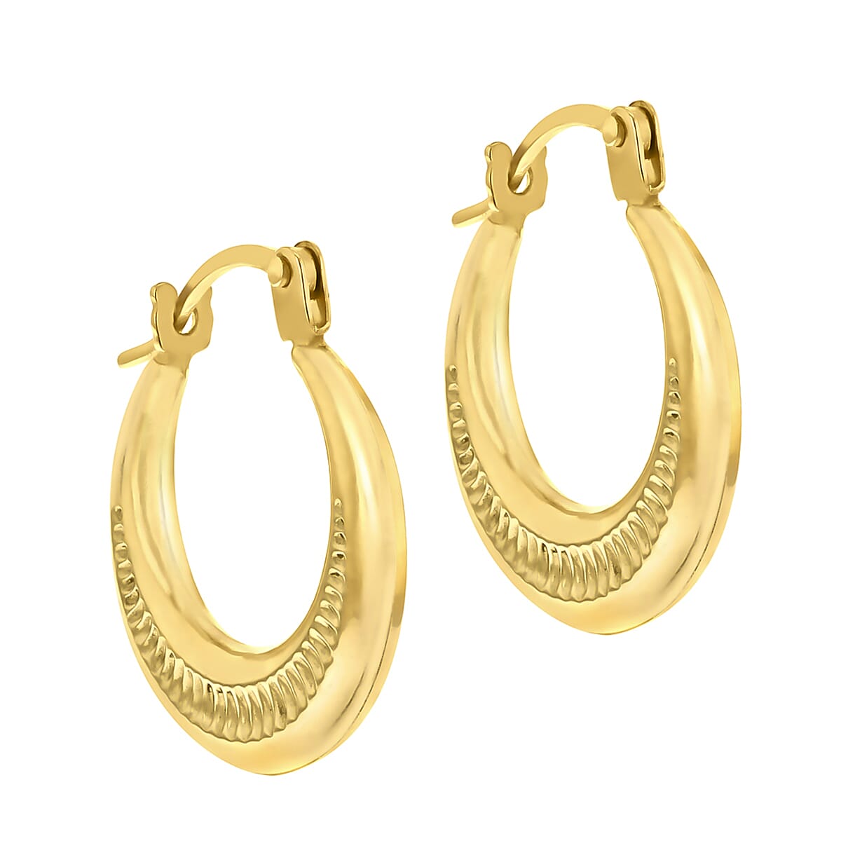 9K Yellow Gold 14mm X 16mm Ribbed Round Creole Earrings