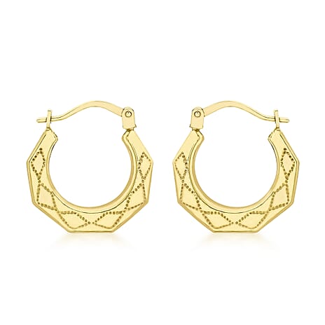 9K Yellow Gold 16mm X 17mm Patterned Round Creole Earrings