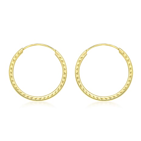 9K Yellow Gold 18mm Diamond Cut Sleeper Hoop Earrings