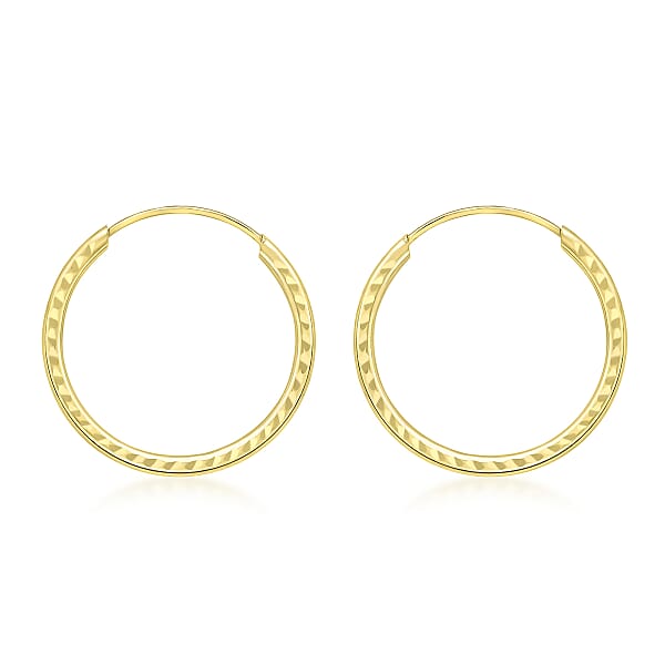 9K Yellow Gold 18mm Diamond Cut Sleeper Hoop Earrings - 7190143 - TJC