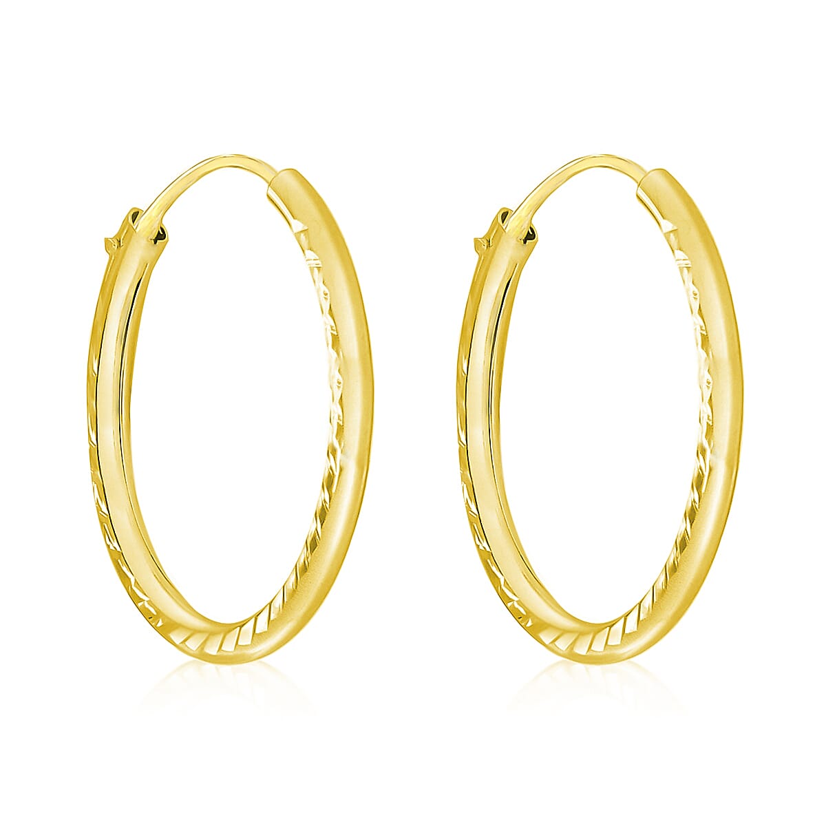 9K Yellow Gold 18mm Diamond Cut Sleeper Hoop Earrings