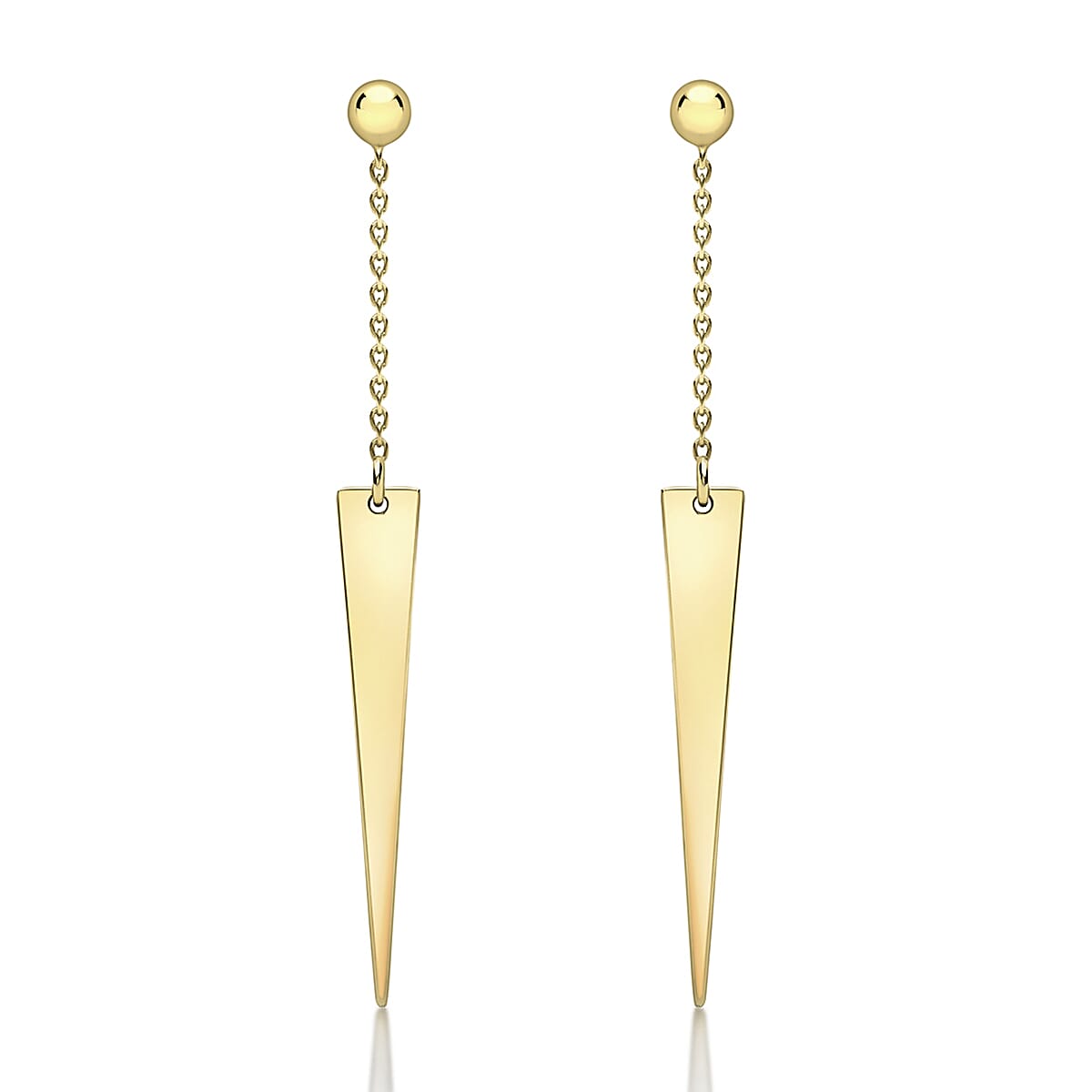 9K Yellow Gold 4mm X 41mm Triangle And Trace Chain Drop Earrings