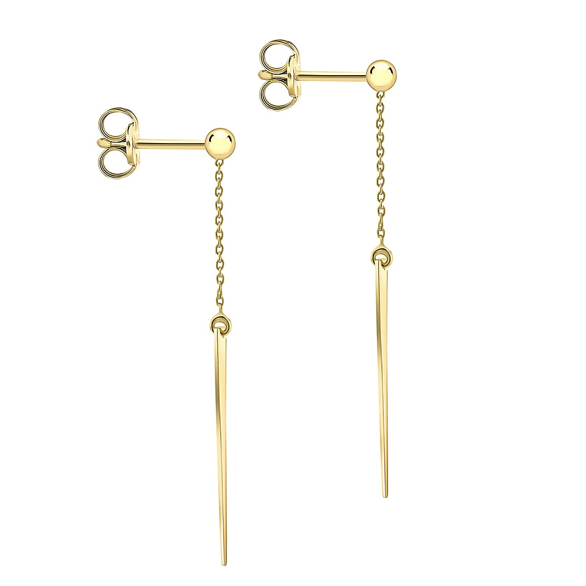 9K Yellow Gold 4mm X 41mm Triangle And Trace Chain Drop Earrings