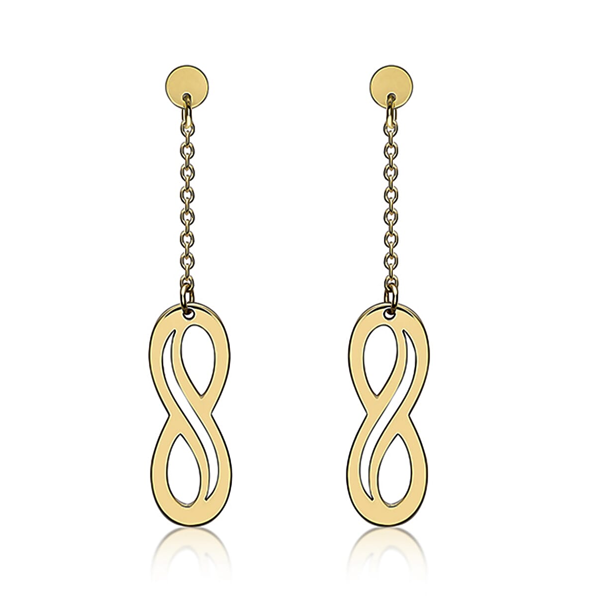 9K Yellow Gold 5.5mm X 15mm Cutout Infinity Symbol And Chain Drop Earrings