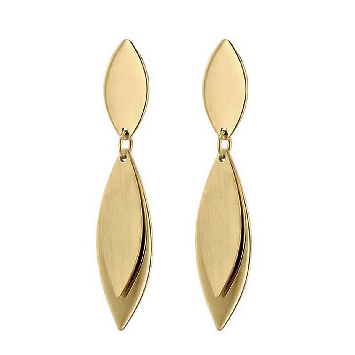 9K Yellow Gold 6.5mm X 30mm Polished And Satin Triple Ellipses Drop Earrings