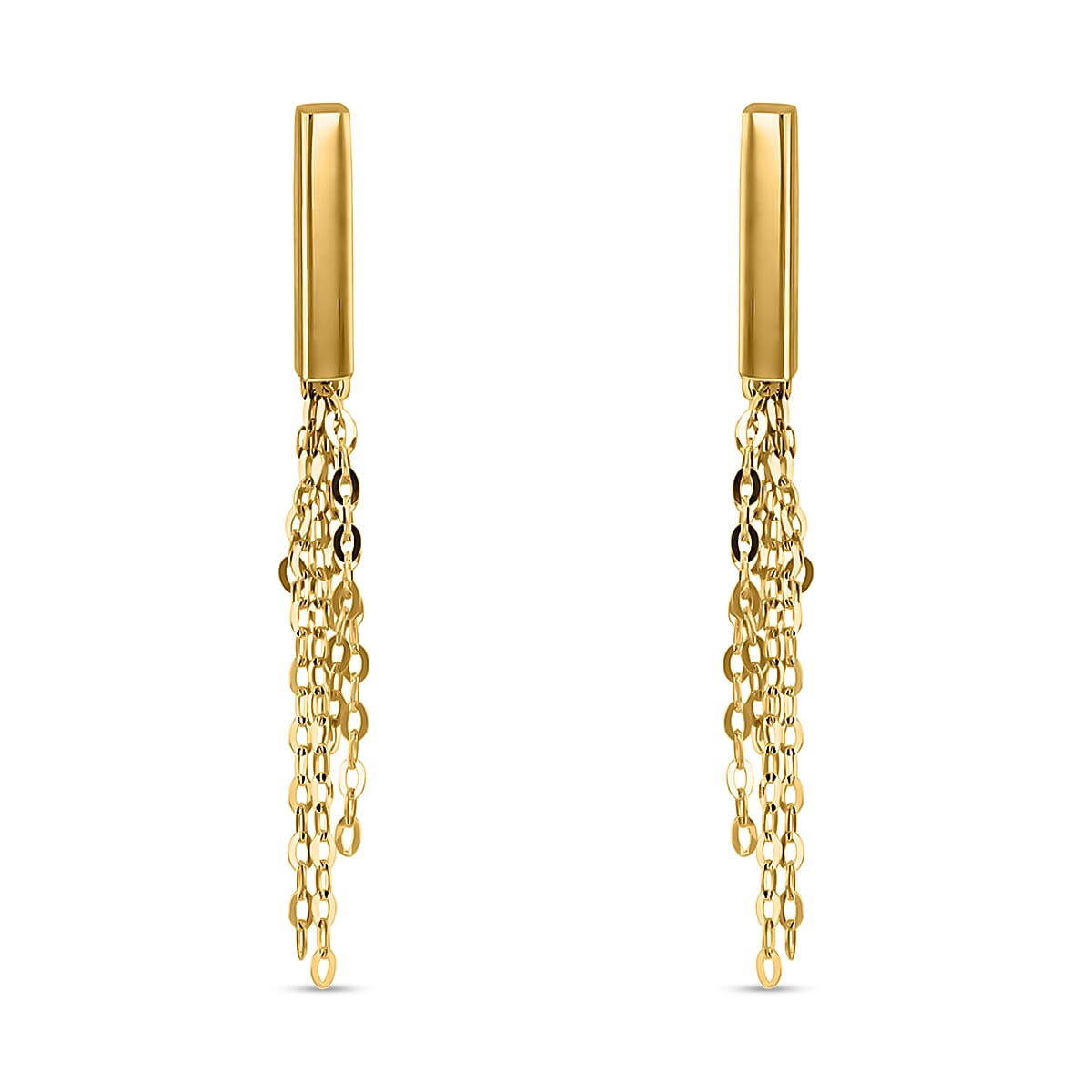 9K Yellow Gold 2.5mm X 16mm Bars With Tassle Earrings