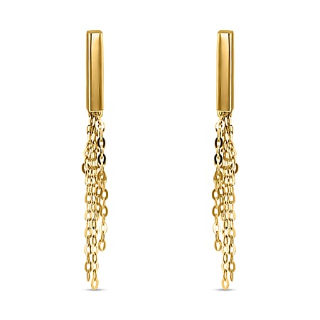 9K Yellow Gold 2.5mm X 16mm Bars With Tassle Earrings