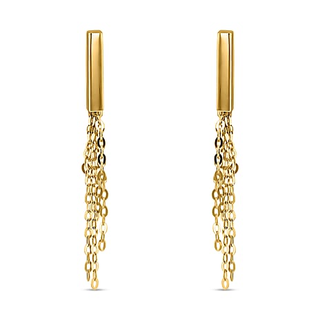 9K Yellow Gold 2.5mm X 16mm Bars With Tassle Earrings