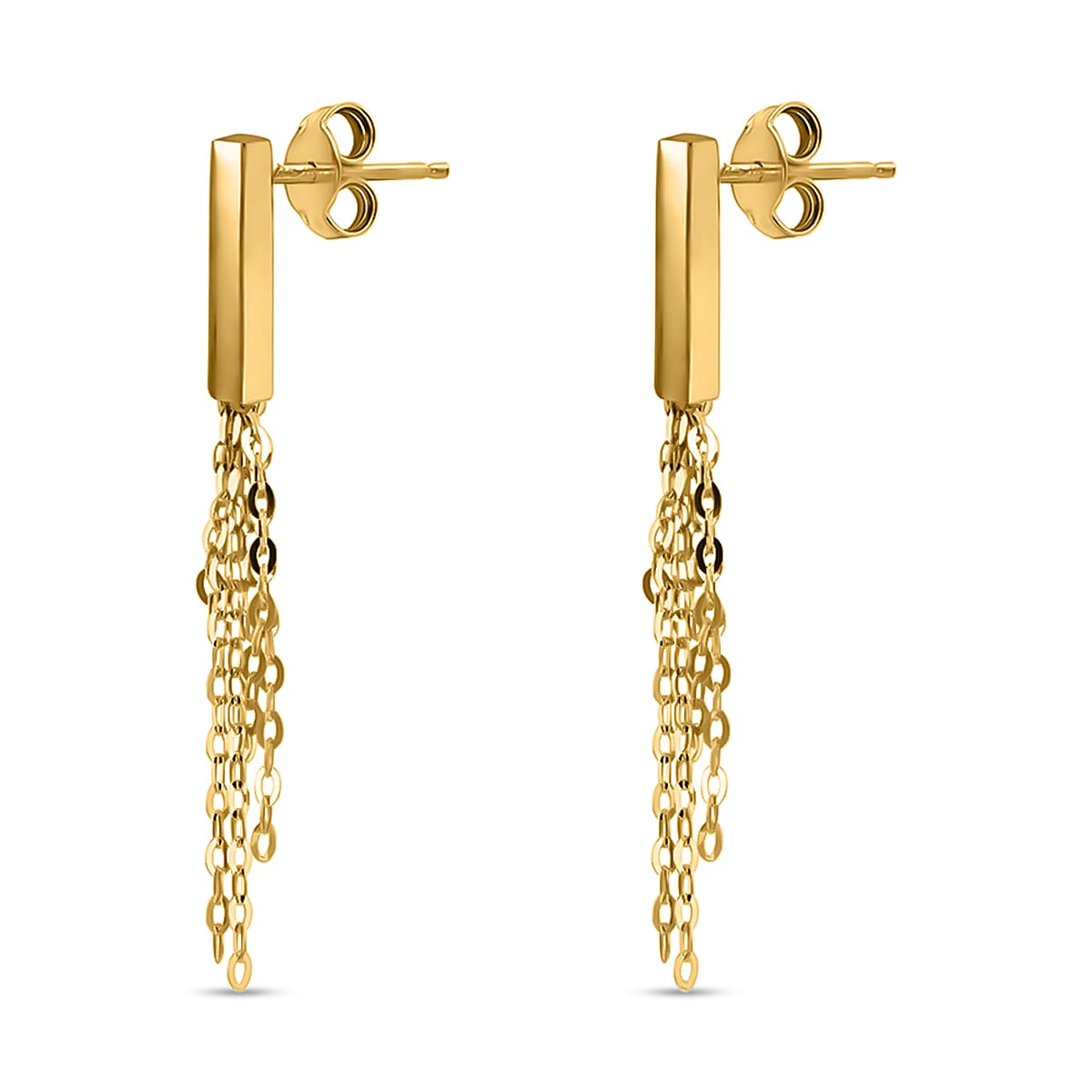 9K Yellow Gold 2.5mm X 16mm Bars With Tassle Earrings