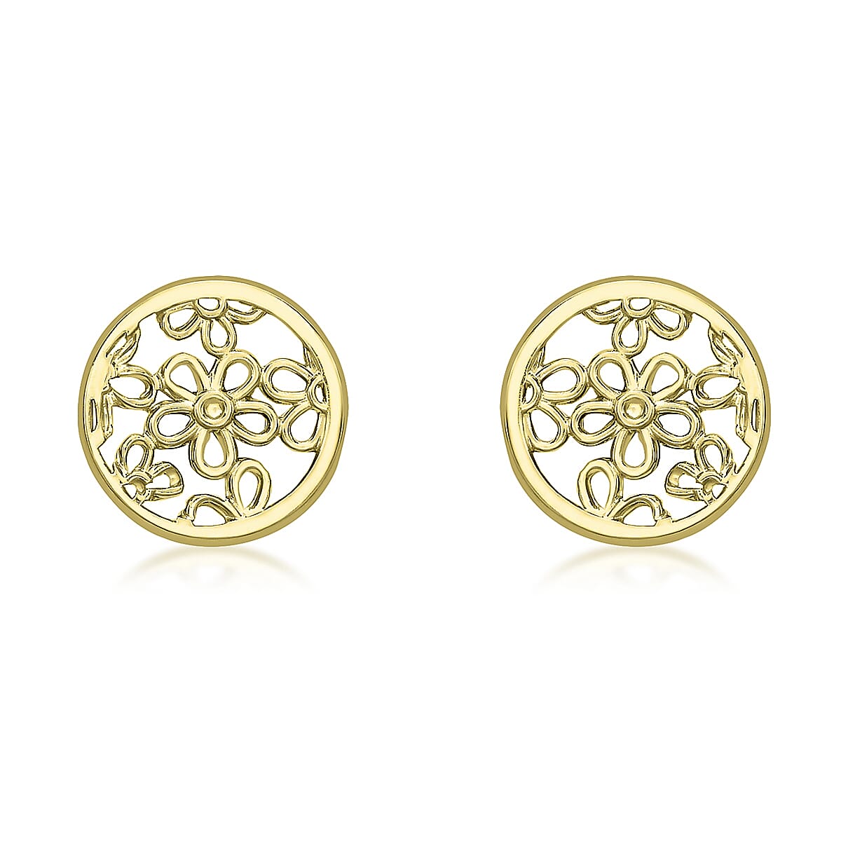9K Yellow Gold 7mm Filigree Round Stud Earrings